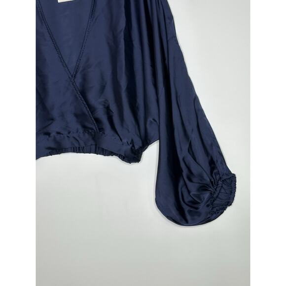 NWT Free People Womens Midnight Vibes Blouse XS Satiny Cropped‎ Boho Indigo Blue - Picture 7 of 16